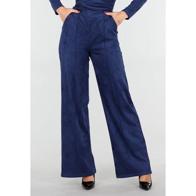 Dunkelblaue Straight Leg Wildlederhose mit geradem Bein