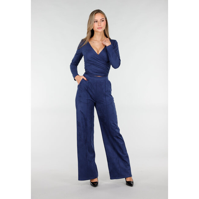 Dunkelblaue Straight Leg Wildlederhose mit geradem Bein