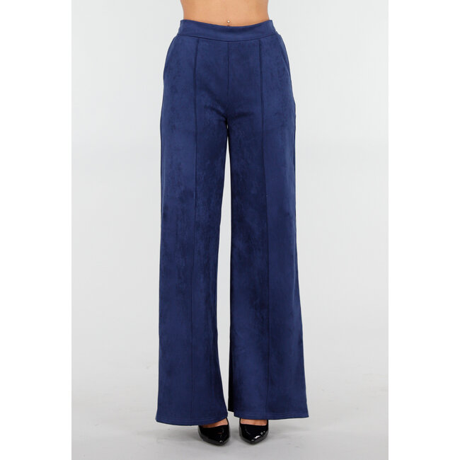 Dunkelblaue Straight Leg Wildlederhose mit geradem Bein