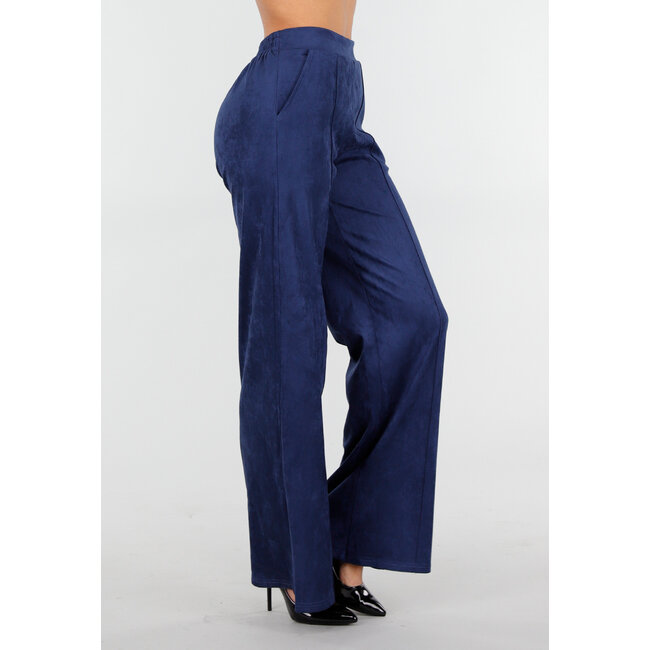 Dunkelblaue Straight Leg Wildlederhose mit geradem Bein