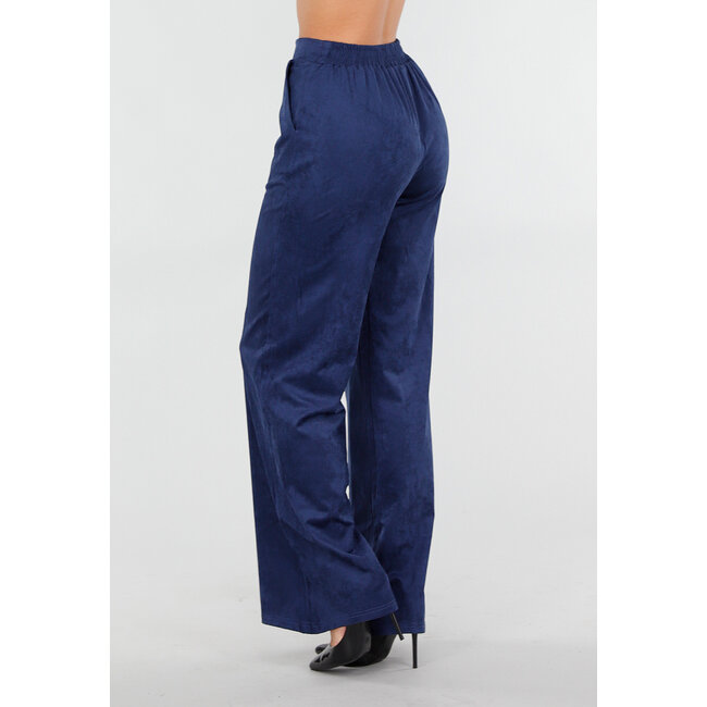 Dunkelblaue Straight Leg Wildlederhose mit geradem Bein