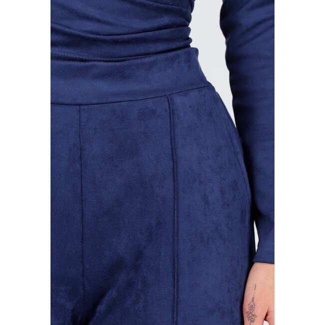 Dunkelblaue Straight Leg Wildlederhose mit geradem Bein