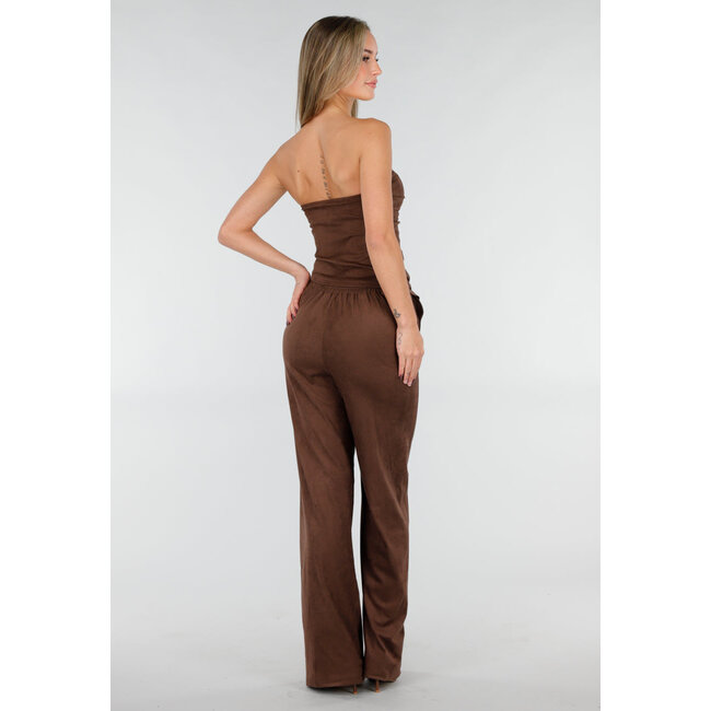 Braune Wildlederhose mit geradem Bein und Nahtdetails