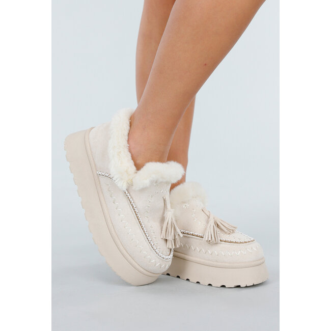 Beige Loafers mit Kunstfell