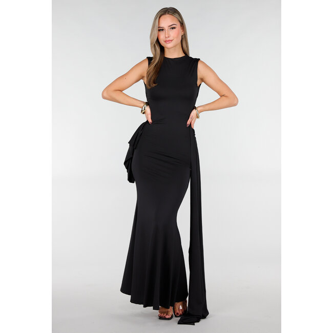 Schwarzes elegantes Maxikleid mit taillierter Passform