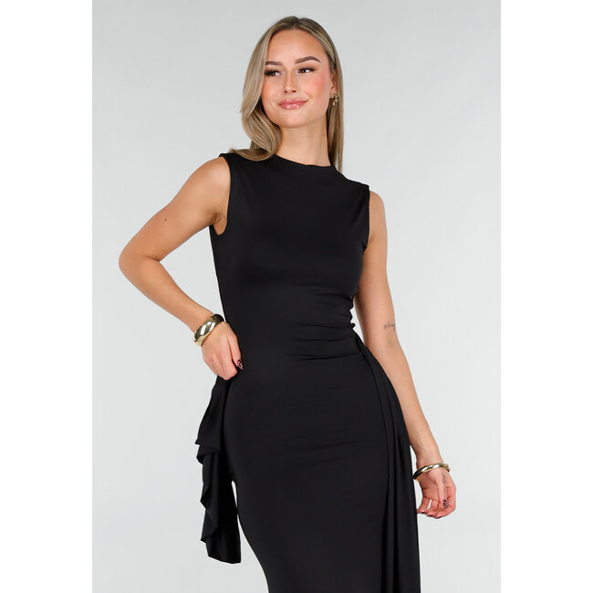 Schwarzes elegantes Maxikleid mit taillierter Passform