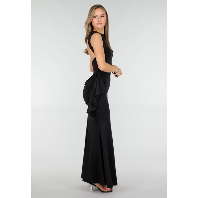 Schwarzes elegantes Maxikleid mit taillierter Passform