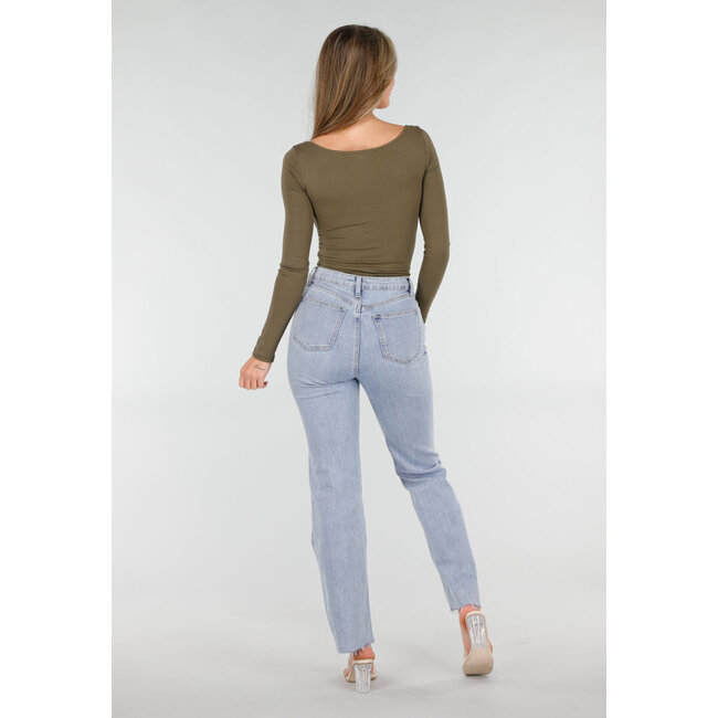 Khaki Push-Up-Langarmshirt mit gerafftem Bustier