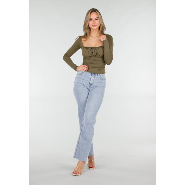 Khaki Push-Up-Langarmshirt mit gerafftem Bustier