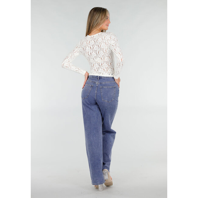 Weißes Spitzen-Wickeloberteil mit langen Ärmeln