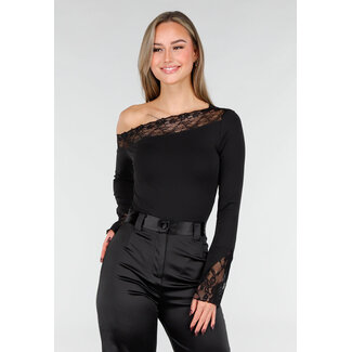 Schwarzer One-Shoulder-Spitzenbody