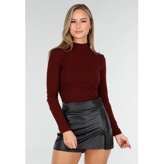 Bordeaux Stretch-Oberteil mit Kragen