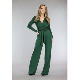 Grüner Jumpsuit mit weiten Hosenbeinen