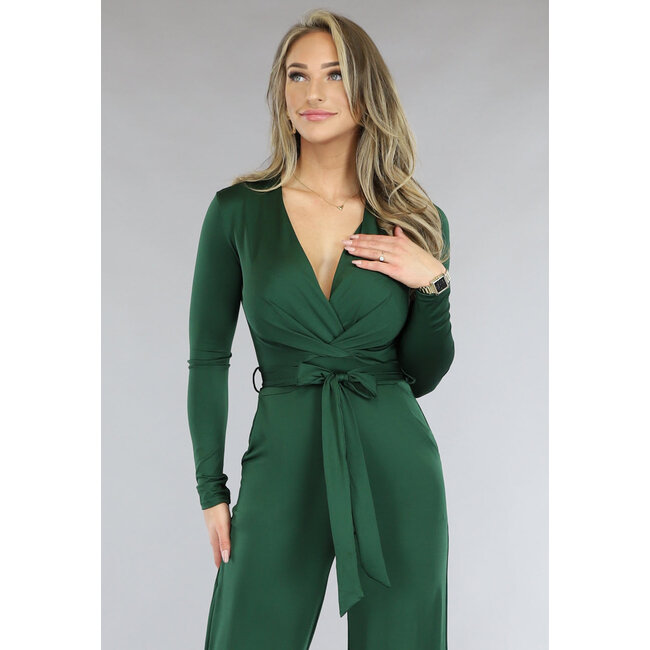 Grüner Jumpsuit mit weitem Bein und Taillenband