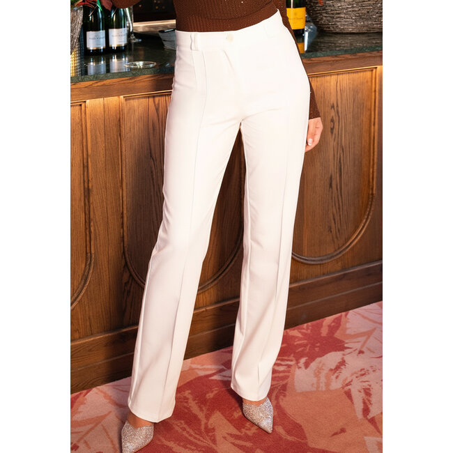 Gerade geschnittene, offwhite Hose mit Stretchanteil