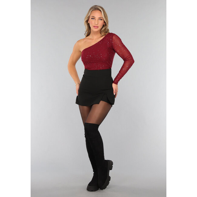 Burgunderfarbenes einärmeliges Glitzer-Top