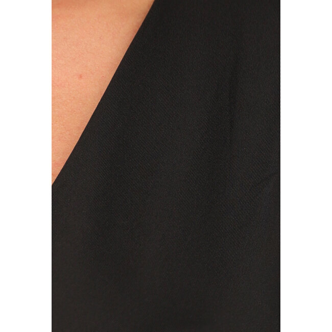 Schwarzer Langarm-Basic-Overslag-Body