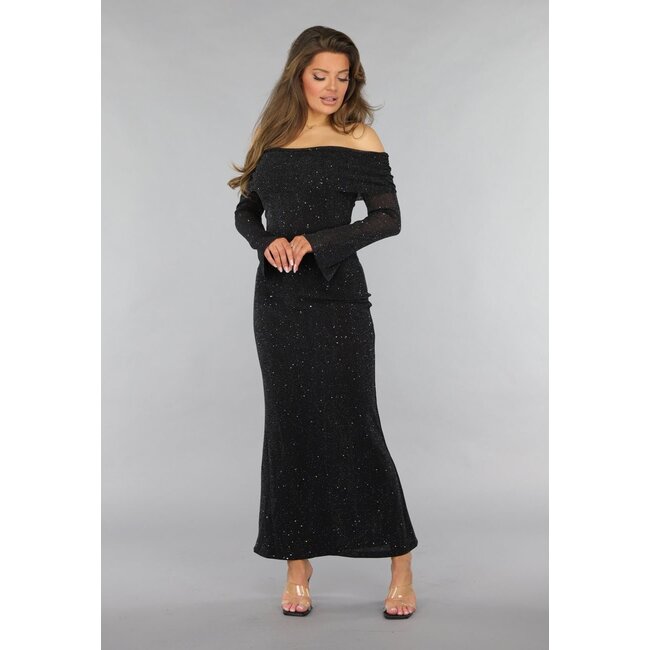Mesh Maxikleid mit schulterfreiem Modell