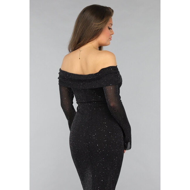 Mesh Maxikleid mit schulterfreiem Modell