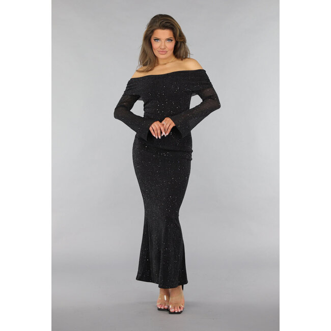 Mesh Maxikleid mit schulterfreiem Modell