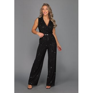 Schwarzer Straight Leg Stretch Glitter Jumpsuit