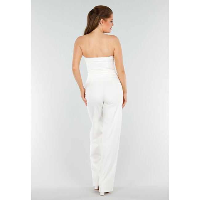 Cremefarbene, taillierte Gilettop ohne Träger mit Knöpfen