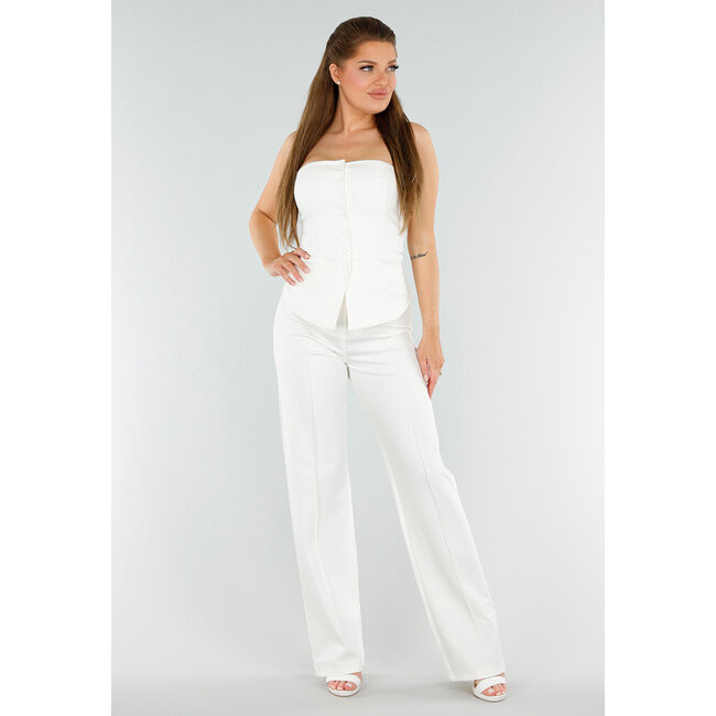 Cremefarbene, taillierte Gilettop ohne Träger mit Knöpfen