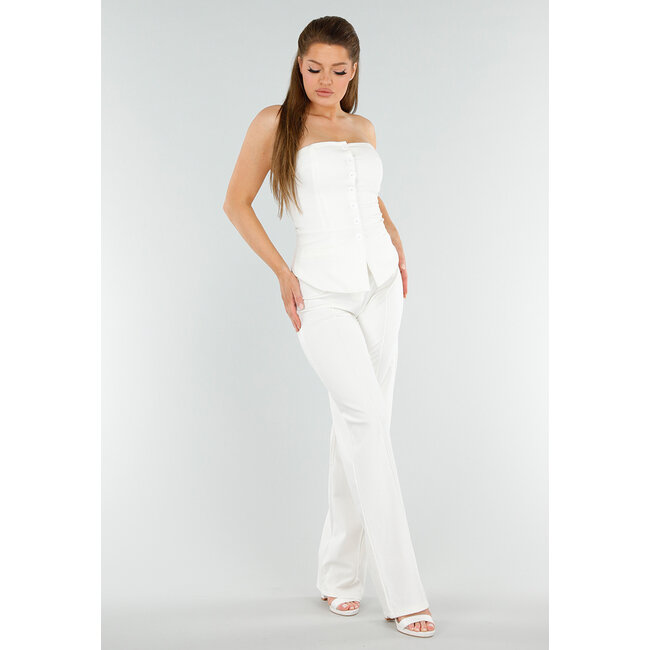 Cremefarbene, taillierte Gilettop ohne Träger mit Knöpfen