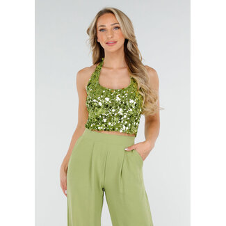 Grünes Neckholder-Top mit Pailletten