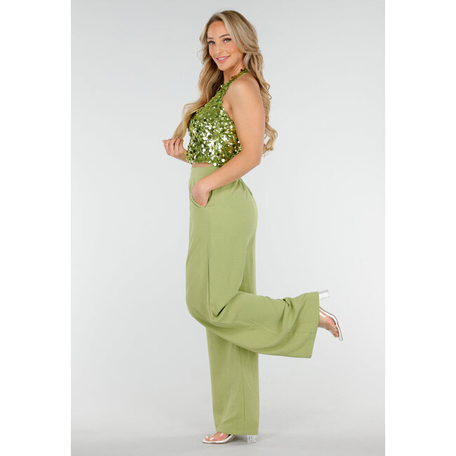 Grünes Pailletten-Träger-Top mit offenem Rücken