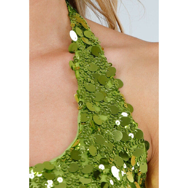 Grünes Pailletten-Träger-Top mit offenem Rücken