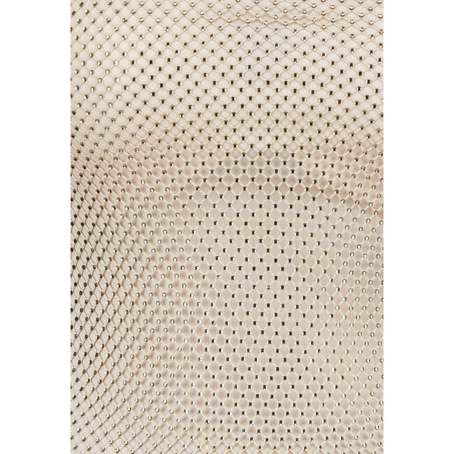 Nude Langes Glitzerkleid mit Strasssteinen und Stretch