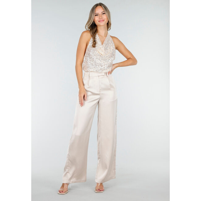 Champagner Pailletten Neckholder-Top mit Wasserfallausschnitt