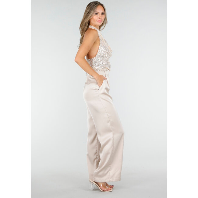 Champagner Pailletten Neckholder-Top mit Wasserfallausschnitt