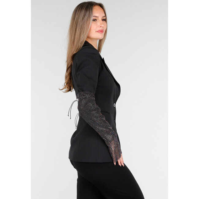 Blazer in Schwarz mit Strass und Schulterpolstern