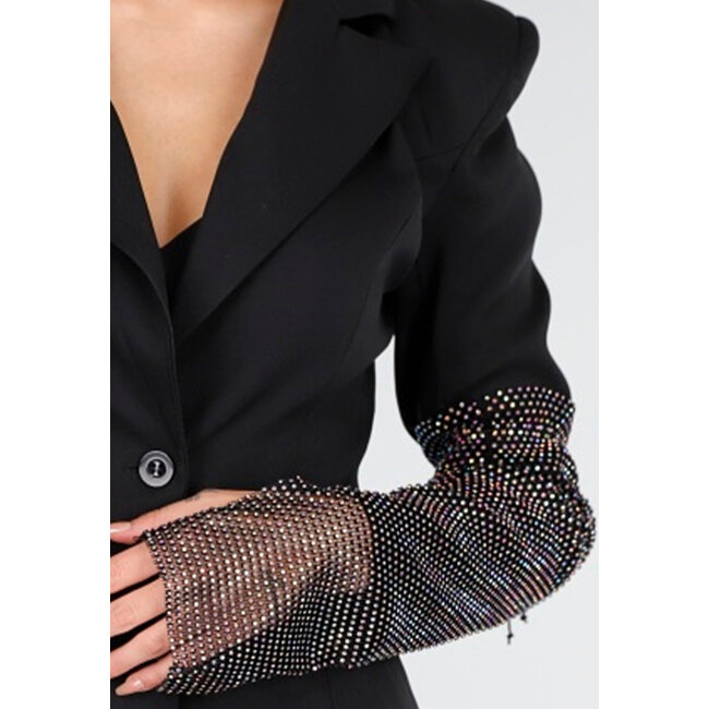 Blazer in Schwarz mit Strass und Schulterpolstern