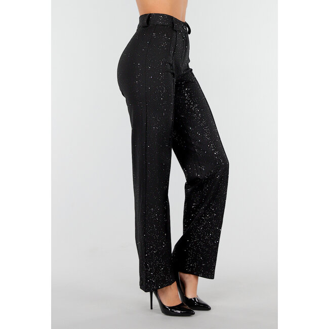 Schwarze Straight Leg Super Stretch Hose mit Glitzer