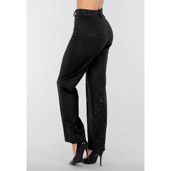 Schwarze Straight Leg Super Stretch Hose mit Glitzer