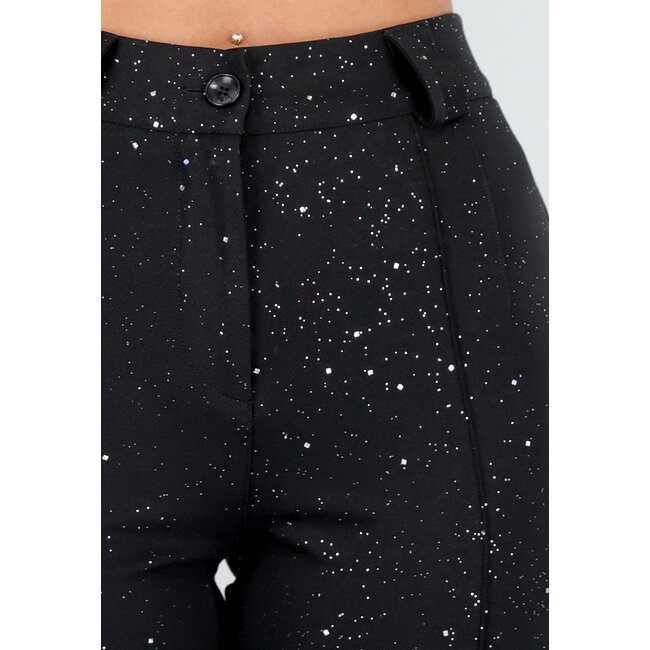 Schwarze Straight Leg Super Stretch Hose mit Glitzer