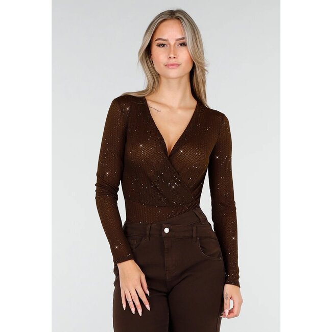 Brauner Glitzer-Stretch-Body