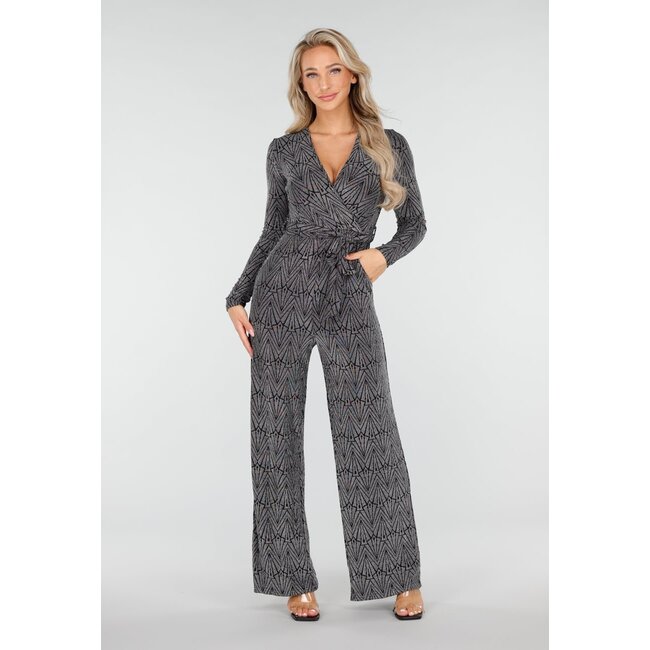 Schwarzer Jumpsuit mit silbernem Glitzerprint