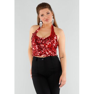 Rotes Pailletten-Haltertop