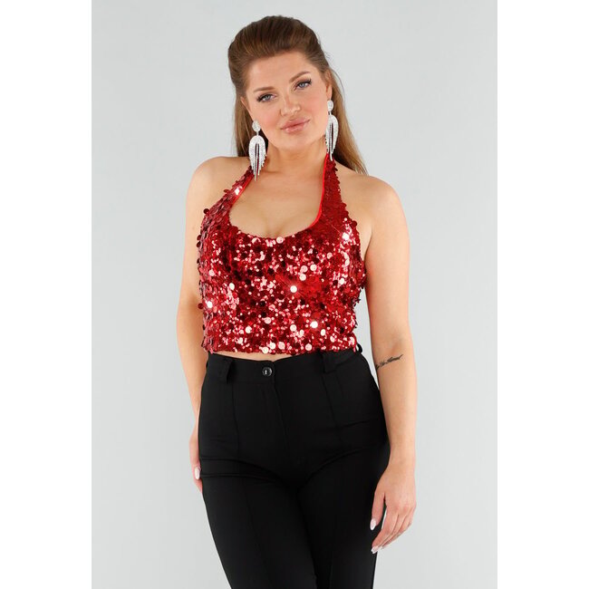 Rotes Pailletten-Haltertop