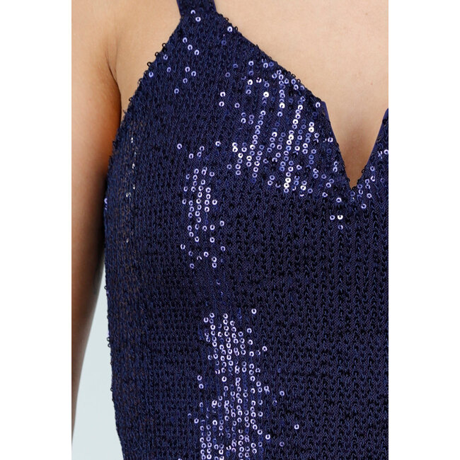 Navy Sequin Bodysuit mit tiefem V-Ausschnitt und Pailletten