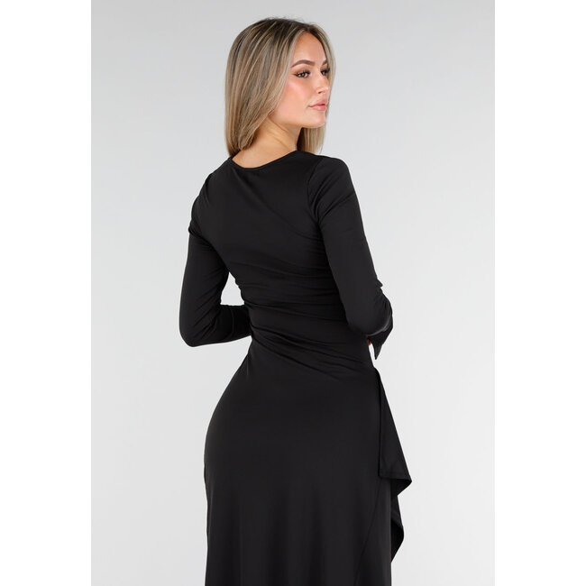 Schwarzes Maxikleid mit quadratischem Ausschnitt und Schlitz aus Stretchmaterial