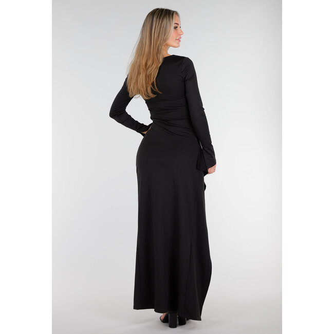 Schwarzes Maxikleid mit quadratischem Ausschnitt und Schlitz aus Stretchmaterial