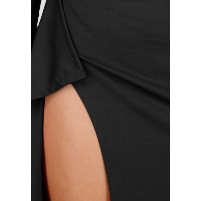 Schwarzes Maxikleid mit quadratischem Ausschnitt und Schlitz aus Stretchmaterial