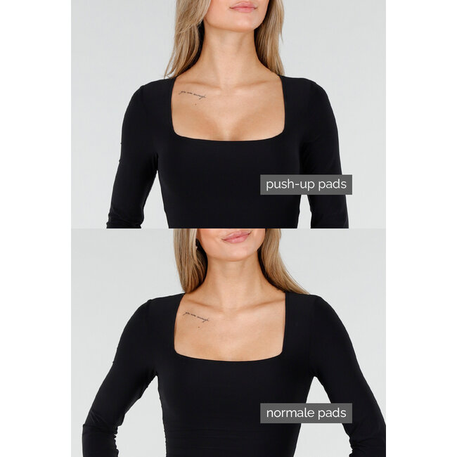 Schwarzes Super-Stretch-Maxikleid mit langen Ärmeln und Push-up-Polstern