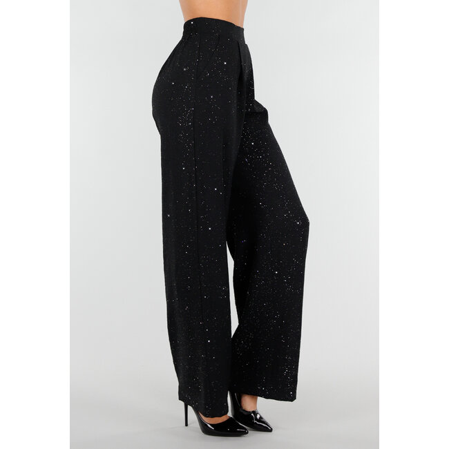 Schwarze Hose in Leinenoptik mit Glitzer und Stretchbund