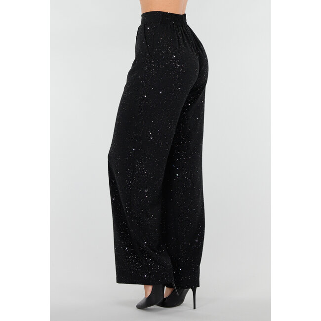 Schwarze Hose in Leinenoptik mit Glitzer und Stretchbund